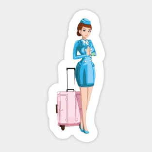 Professional Air Hostess with Luggage Cartoon Sticker